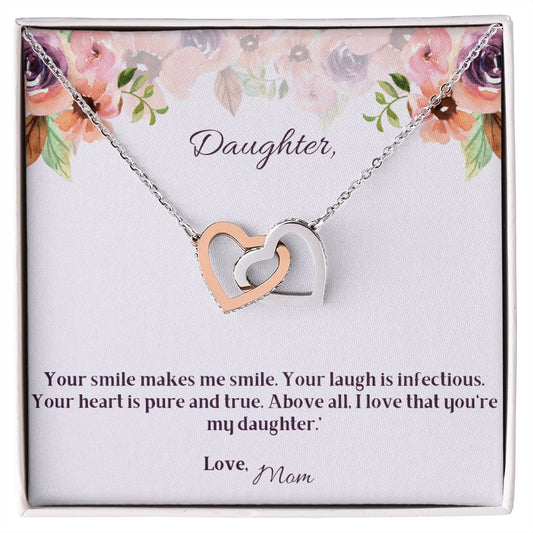 Daughter Interlocking Hearts Necklace (Yellow and White Gold Variants)