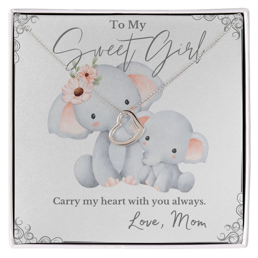 To My Sweet Girl Love Mom Delicate Heart Necklace