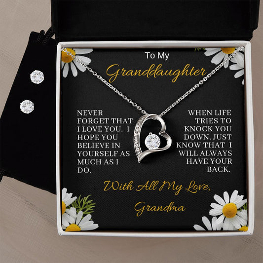 Granddaughter Forever Love Necklace with CZ Earrings