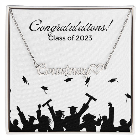 Grad Name Necklace with Heart Character (with MC)